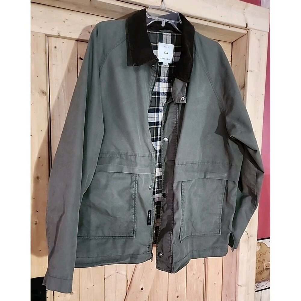 Free Assembly Men’s Barn Jacket XXL Olive Green Corduroy Collar/Flannel Lined
